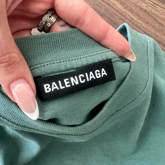 Balenciaga Unisex Army Green Khaki Logo Cotton T-Shirt Size Small - Picture 3 of 6